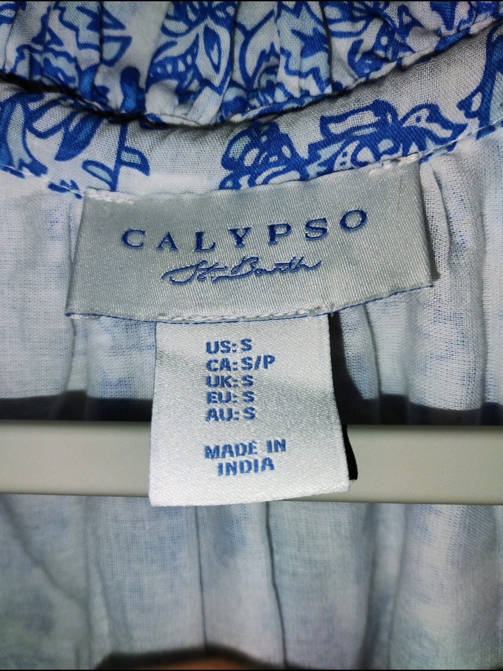 Calypso Blue & White Boho Printed Maxi Dress Sleeveless Tiered Size Small - Picture 7 of 14